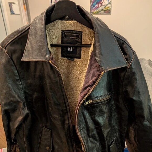 Vintage Gap Leather Bomber Jacket Sherpa-lined Distressed